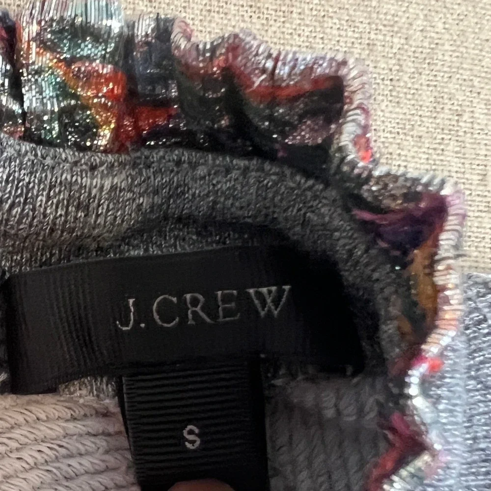 J.Crew Grey Raglan Sweatshirt Metallic Ruffle Trim Back Zip Heathered Top